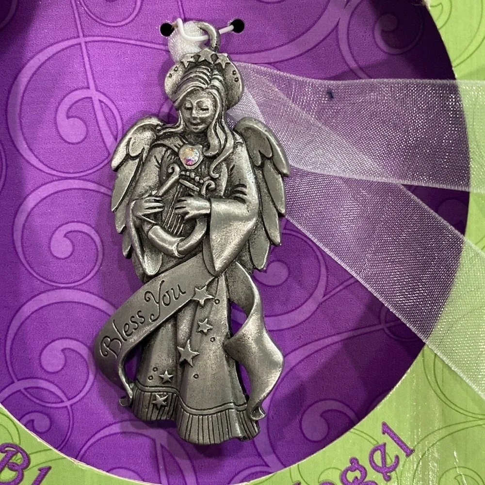 Gloria Duchin pewter bless you‎ angel ornament Swarovski crystal